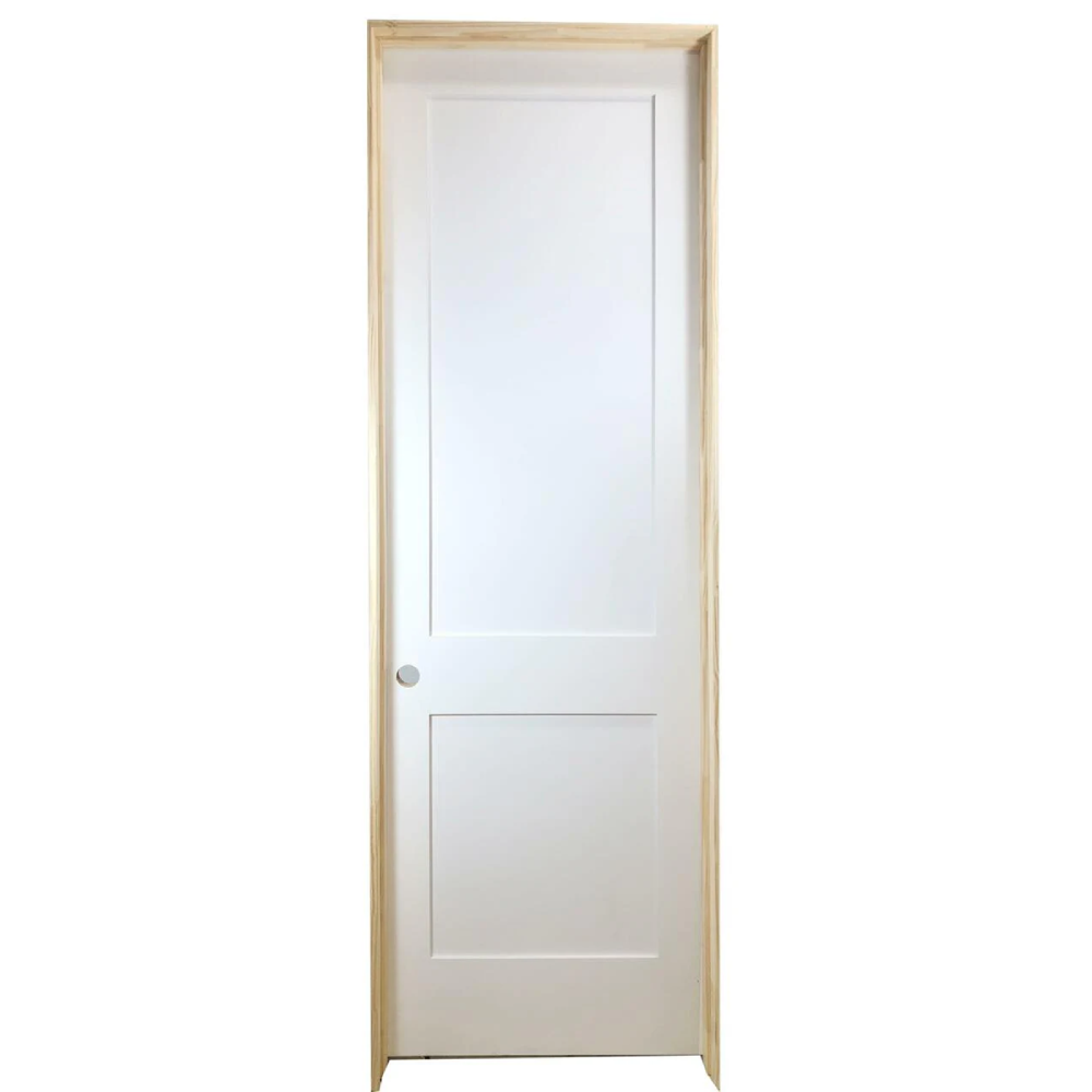 28 in x 96 in White 2-Panel Shaker Solid Core Primed MDF Prehung Interior Door